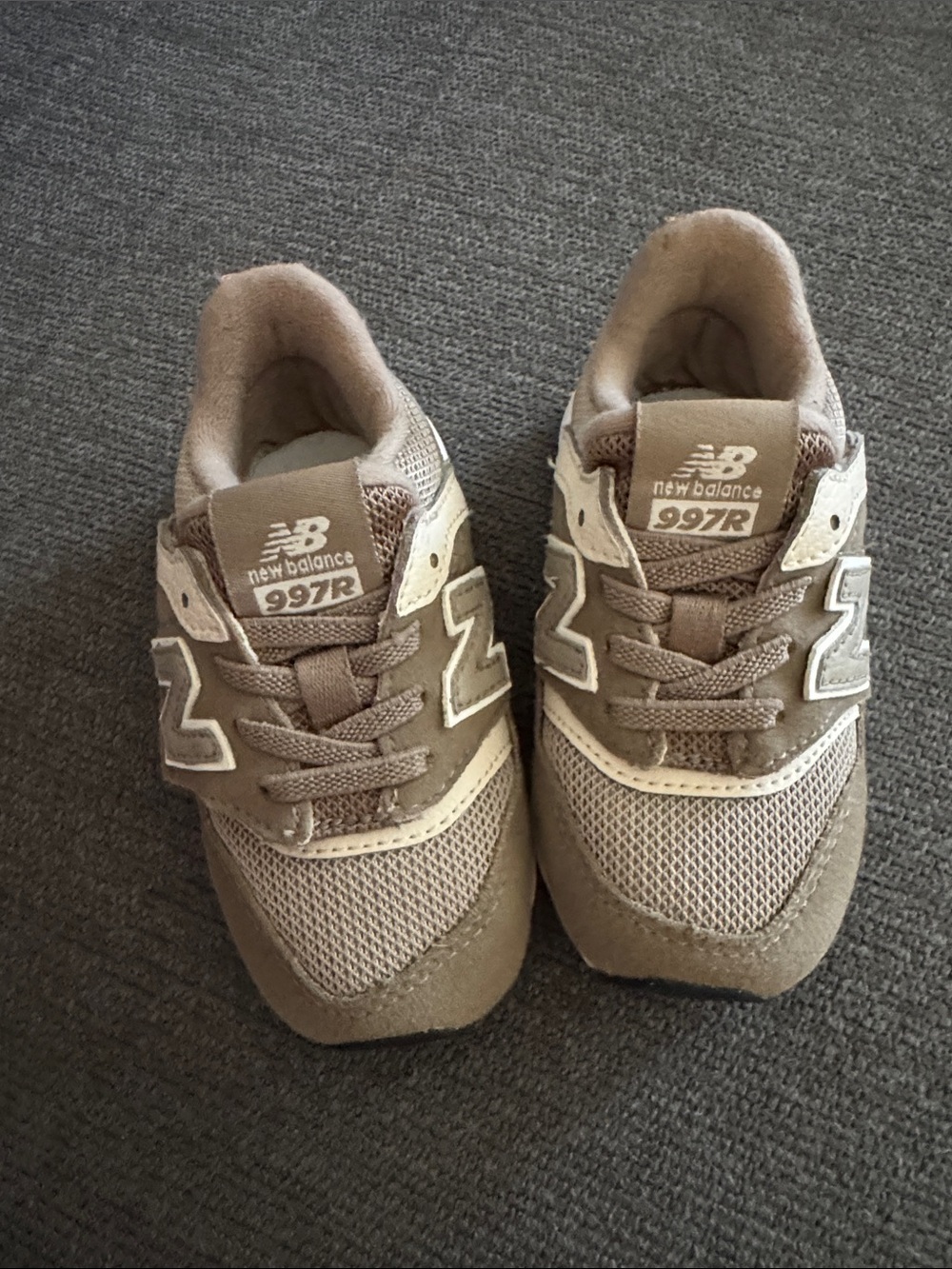 New Balance Kids 997R Taupe and Beige Sneakers